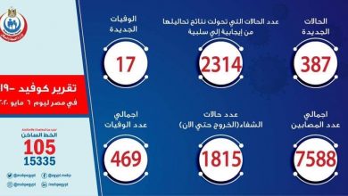 Photo of الصحة: تسجيل 387 حالة إيجابية جديدة لفيروس كورونا..و17 حالة وفاة