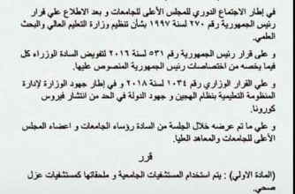 Photo of تعليق الدراسة بالجامعات والمعاهد