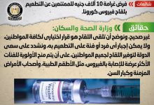 Photo of فرض غرامة 10 آلاف جنيه للممتنعين عن التطعيم بلقاح فيروس كورونا