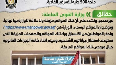 Photo of القوى العاملة:صرف منحة 500 جنيه للأسر غير القادرة