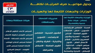 Photo of الثلاثاء…بدء صرف مرتبات شهر مارس 2021 لموظفي الحكومة