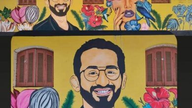 Photo of محمد أنور يُبدع برسم صورة الفنان أحمد حلمي بشوارع محافظة الشرقية