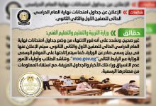 Photo of الحكومة تنفي إعلان جداول امتحانات أخر العام للصف الأول والثاني الثانوي