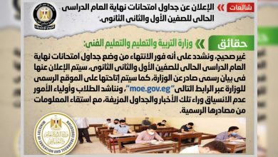 Photo of الحكومة تنفي إعلان جداول امتحانات أخر العام للصف الأول والثاني الثانوي