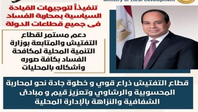 Photo of “آمنة”: دعم مستمر لقطاع التفتيش ب”التنمية المحلية” لمكافحة الفساد بالمحليات