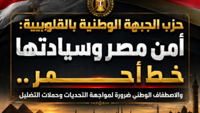 Photo of حزب الجبهة الوطنية بالقليوبية: أمن مصر وسيادتها خط أحمر.. والاصطفاف الوطني ضرورة لمواجهة التحديات وحملات التضليل